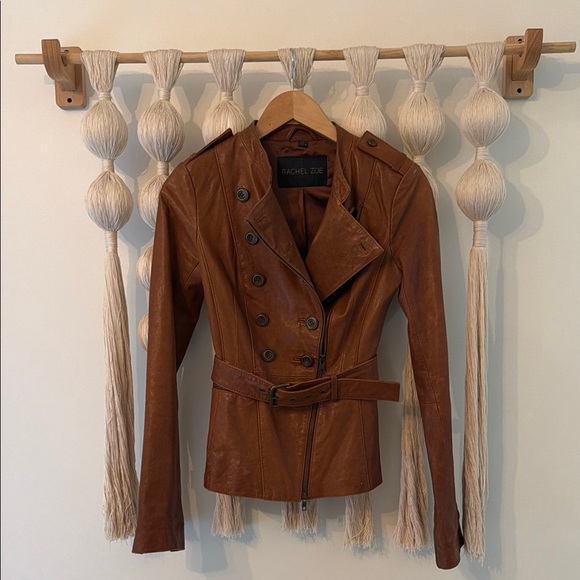 Rachel Zoe Jackets & Blazers - Rachel Zoe Women's Brown Leather Double-Breasted Belted Jacket